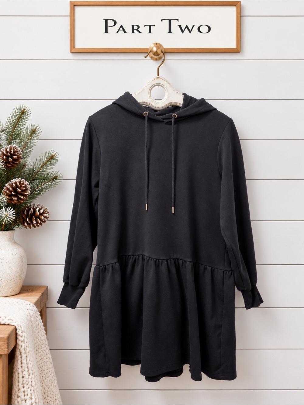Part Two Hooded Jersey Dress – Charcoal – Size M